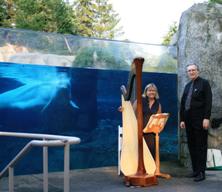 Harpist Faith Leitner and Ernest at Mystic Aquarium