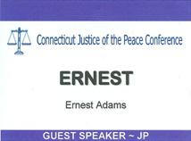 Ernest's speaker's badge from the Justice of the Peace Conference